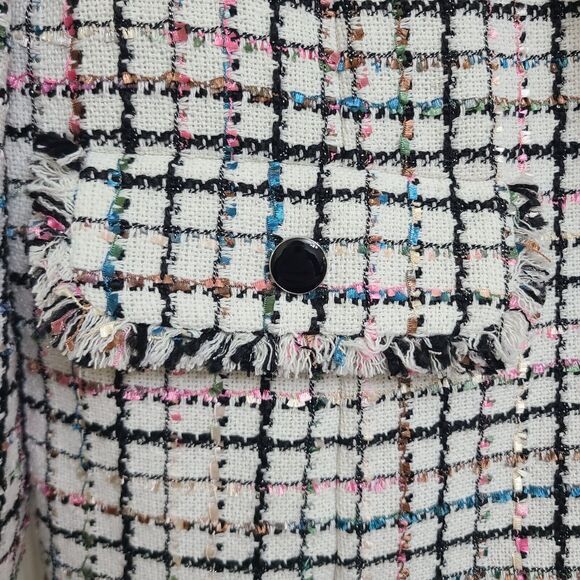 KASPER Tweed Long Sleeve Fringe Flap Pockets Cardigan - Picture 3 of 12